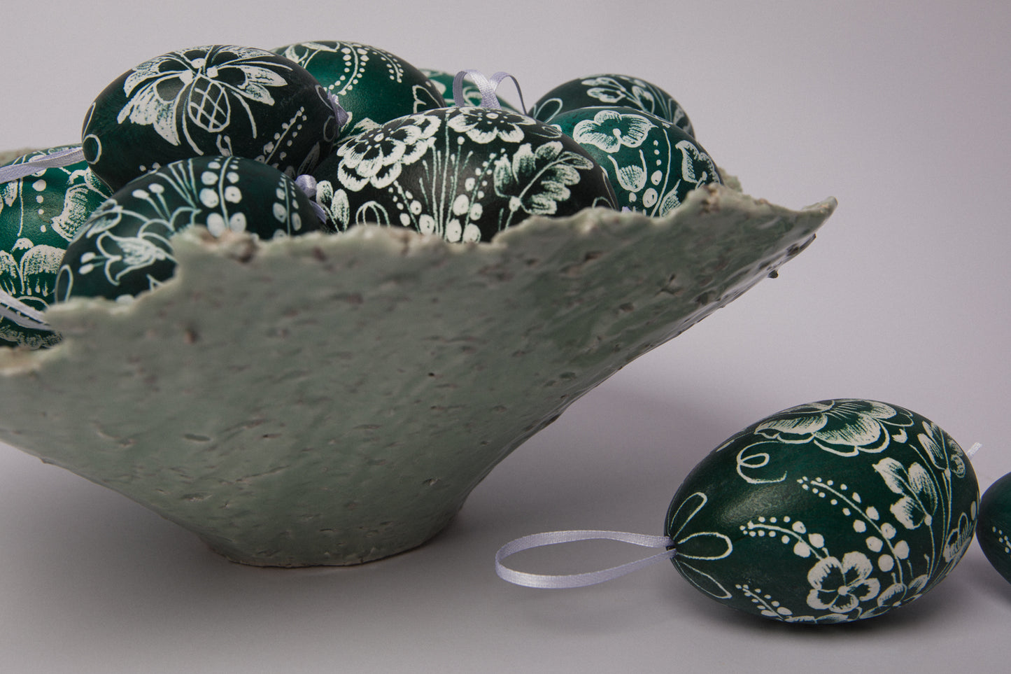 Set of six glazed & scratched CHICKEN EGGS