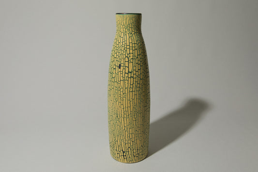 Ceramic VASE with yellow textured crackle glaze _ 491