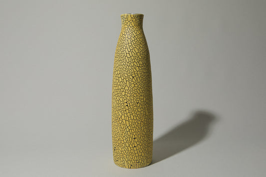 Ceramic VASE with yellow textured crackle glaze _ 492