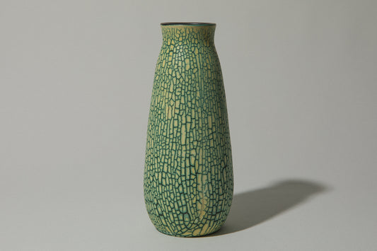 Ceramic VASE with yellow textured crackle glaze _ 493