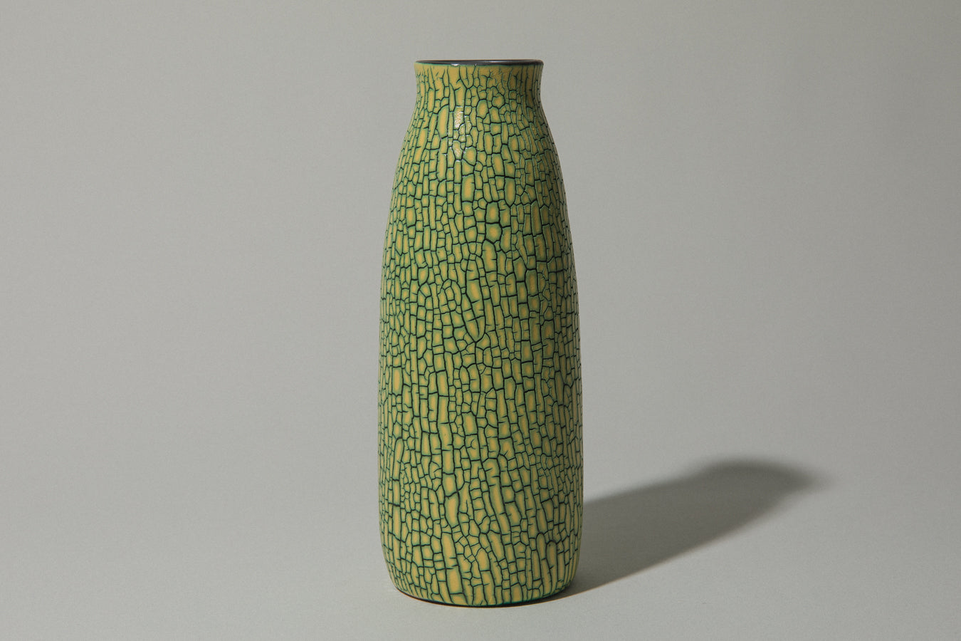 Ceramic VASE with yellow textured crackle glaze _ 494