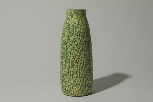 Ceramic VASE with yellow textured crackle glaze _ 494