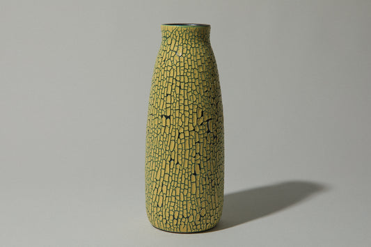 Ceramic VASE with yellow textured crackle glaze _ 495