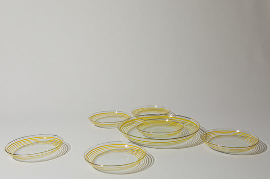 Yellow-striped glass PLATE set