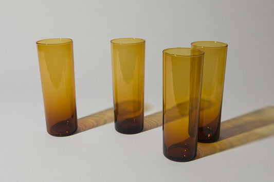 Set of four amber drinking GLASSES tall