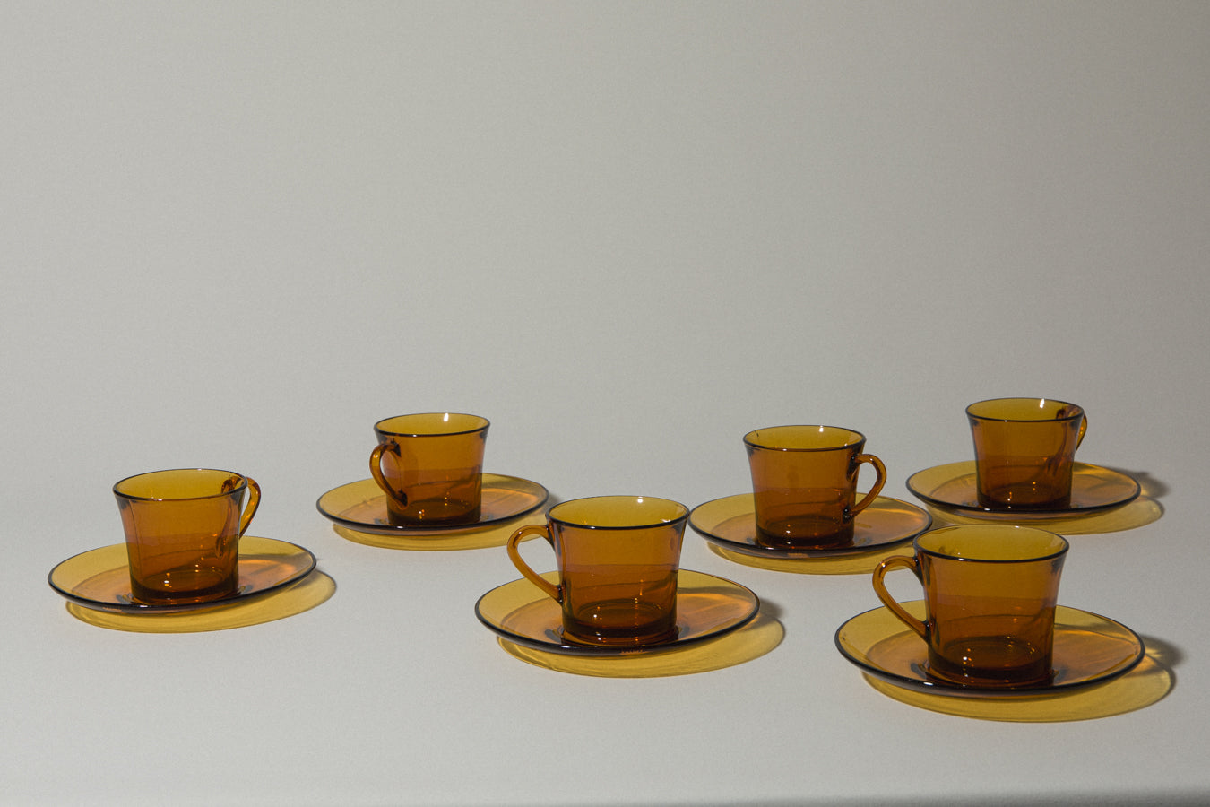 Set of six amber glass COFFEE CUP & SAUCER