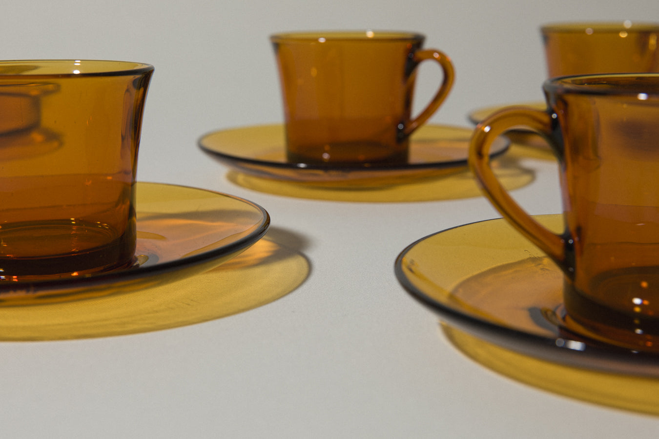 Set of six amber glass COFFEE CUP & SAUCER