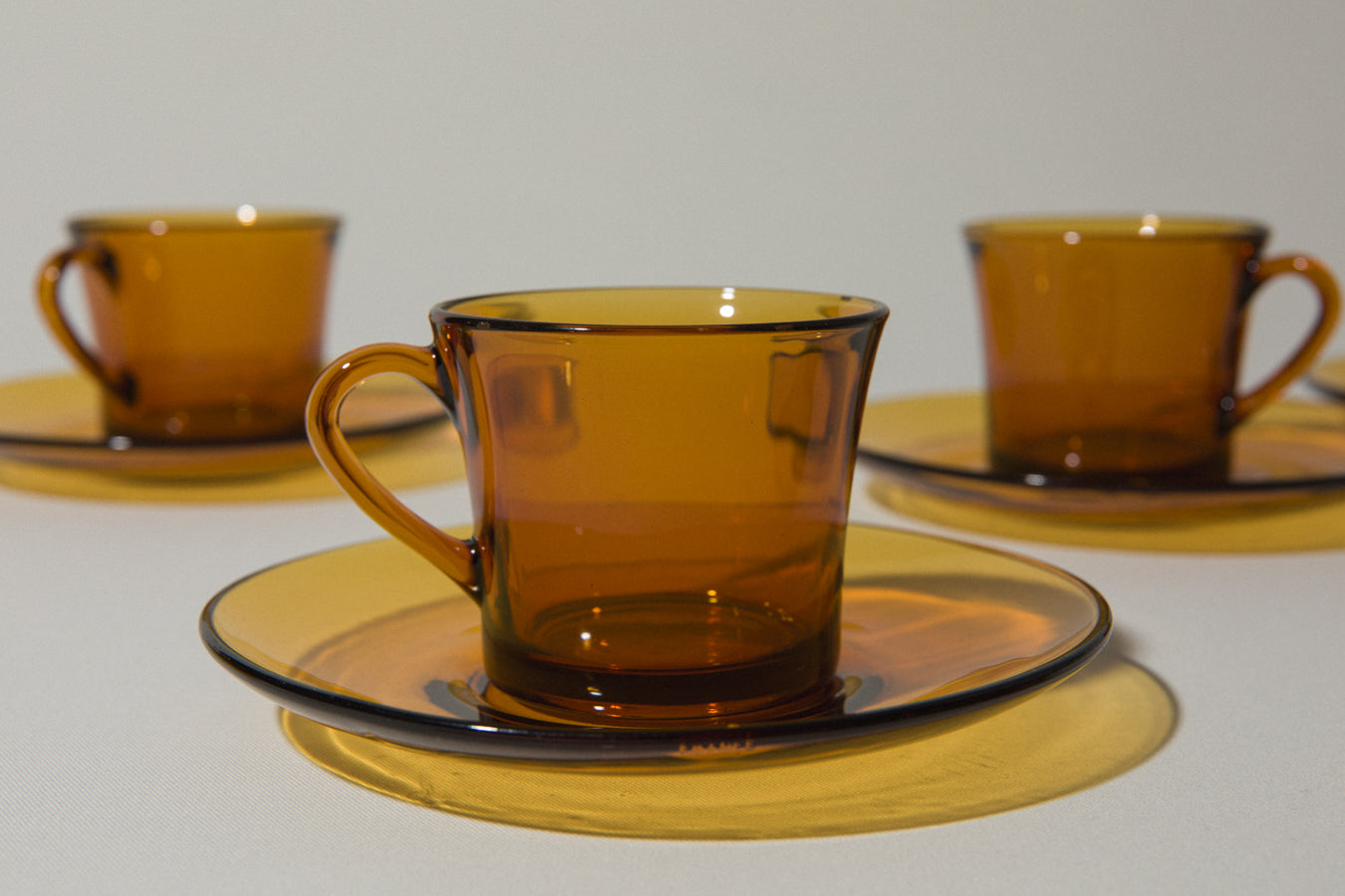 Set of six amber glass COFFEE CUP & SAUCER