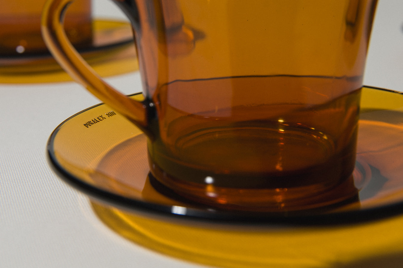 Set of six amber glass COFFEE CUP & SAUCER