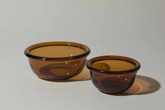 Set of two amber glass BOWLS