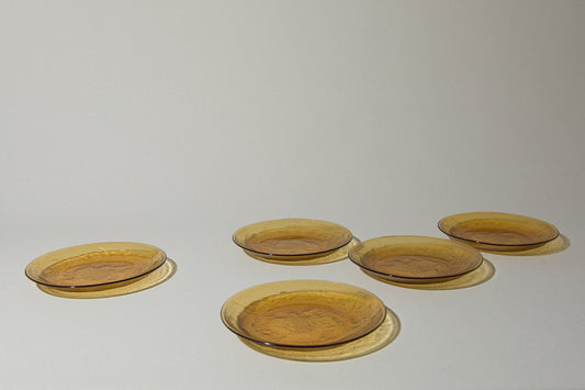 Set of five amber glass DESSERT PLATES
