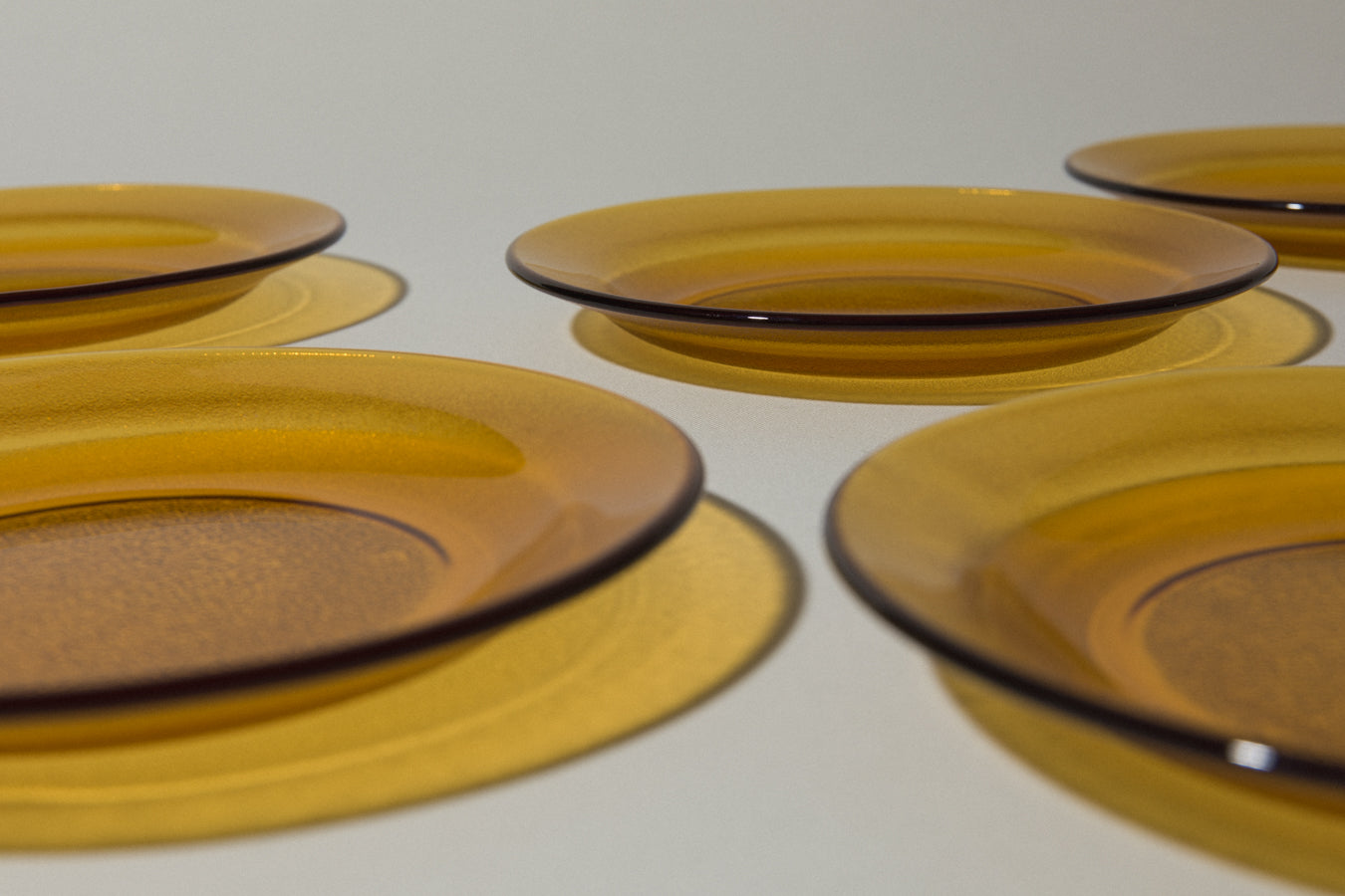 Set of six amber glass DESSERT PLATES