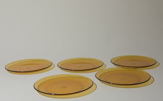 Set of five amber glass DINNER PLATES