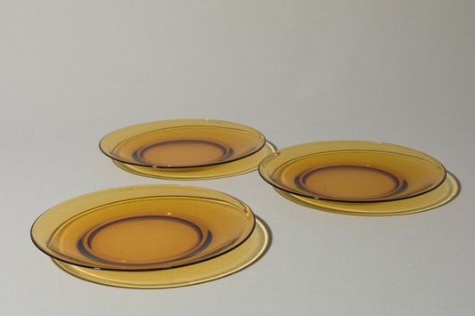 Set of three amber glass DINNER PLATES