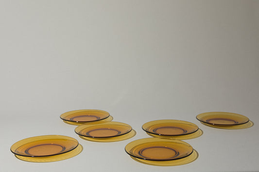 Set of six amber glass DESSERT PLATES