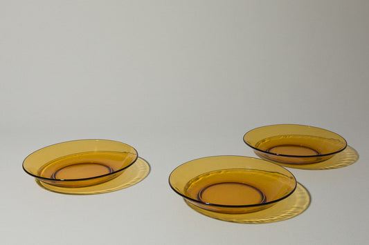 Set of three amber glass SOUP PLATES