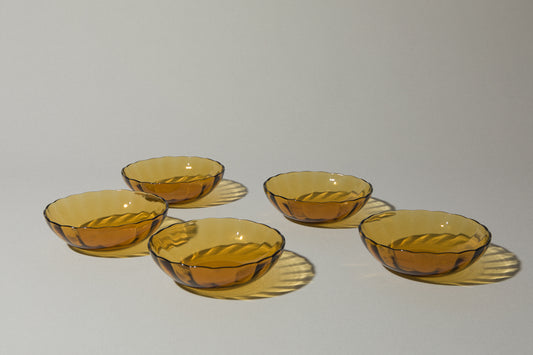 Set of five amber glass BOWLS small