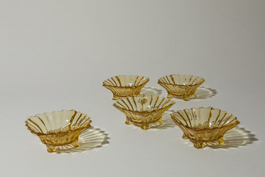Set of five amber glass BOWLS small