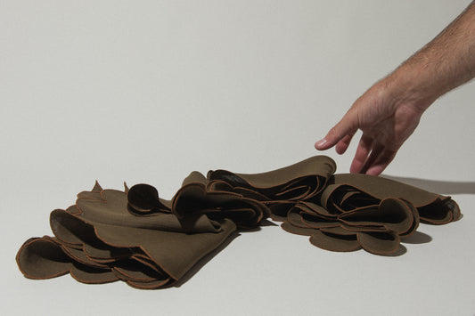 Brown embroidered TABLECLOTH and NAPKIN SET